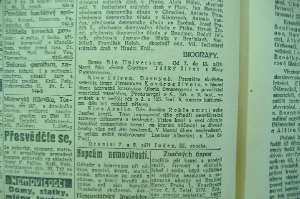 zdroj: Ústav filmu a audiovizuální kultury na Filozofické fakultě, Masarykova Univerzita, denní tisk z 07.09.1923