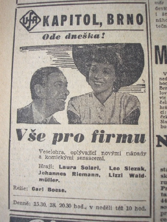 zdroj: Ústav filmu a audiovizuální kultury na Filozofické fakultě, Masarykova Univerzita, denní tisk z roku 1942