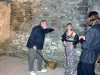 Jan Kačer a Enikö Esényi při rytířských hrách na Trenčínském hradě - něco jako středověký pozemní hokej s kamennou koulí - únava byla veliká