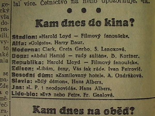 zdroj: Ústav filmu a audiovizuální kultury na Filozofické fakultě, Masarykova Univerzita, denní tisk z 25.04.1935