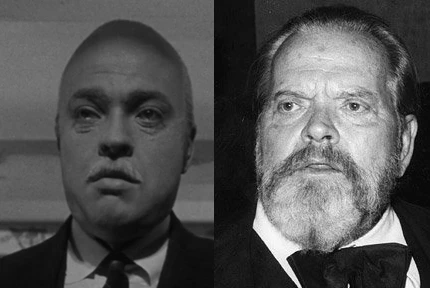 Orson Welles, 26 let  v masce starce (Občan Kane) a skutečně starý Orson.