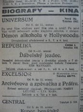zdroj: Ústav filmu a audiovizuální kultury na Filozofické fakultě, Masarykova Univerzita, denní tisk z 9. 8. 1927