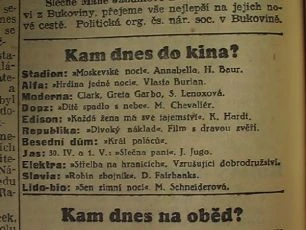 zdroj: Ústav filmu a audiovizuální kultury na Filozofické fakultě, Masarykova Univerzita, denní tisk z 30.04.1935
