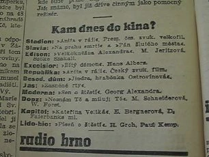 zdroj: Ústav filmu a audiovizuální kultury na Filozofické fakultě, Masarykova Univerzita, denní tisk z roku 1934