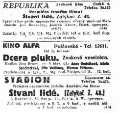 zdroj: Ústav filmu a audiovizuální kultury na Filozofické fakultě, Masarykova Univerzita, denní tisk z 31.03.1933