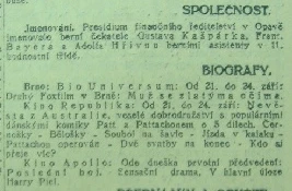 zdroj: Ústav filmu a audiovizuální kultury na Filozofické fakultě, Masarykova Univerzita, denní tisk z 21.09.1923