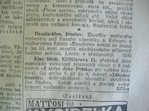 Zdroj: Projekt "Filmové Brno", Ústav filmu a audiovizuální kultury, Filozofická fakulta, Masarykova univerzita, Brno. Denní tisk - Lidové noviny, 91, čt 04.04.1918. - http://www.phil.muni.cz/filmovebrno