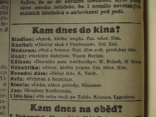 zdroj: Ústav filmu a audiovizuální kultury na Filozofické fakultě, Masarykova Univerzita, denní tisk z 15.01.1935