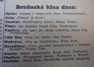 zdroj: Ústav filmu a audiovizuální kultury na Filozofické fakultě, Masarykova Univerzita, denní tisk z února 1931