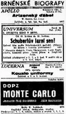 zdroj: Ústav filmu a audiovizuální kultury na Filozofické fakultě, Masarykova Univerzita, denní tisk z ledna 1931