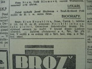 zdroj: Ústav filmu a audiovizuální kultury na Filozofické fakultě, Masarykova Univerzita, denní tisk z 23.12.1927