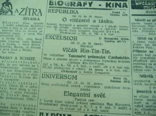 zdroj: Ústav filmu a audiovizuální kultury na Filozofické fakultě, Masarykova Univerzita, Brno; denní tisk ze dne 13.02.1925