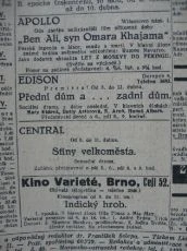 zdroj: Ústav filmu a audiovizuální kultury na Filozofické fakultě, Masarykova Univerzita, denní tisk z 08.04.1927