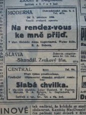 zdroj: Ústav filmu a audiovizuální kultury na Filozofické fakultě, Masarykova Univerzita, denní tisk z prosince 1930