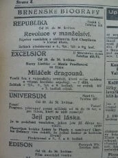 Zdroj: Projekt "Filmové Brno", Ústav filmu a audiovizuální kultury, Filozofická fakulta, Masarykova univerzita, Brno. Denní tisk z 28.05.1929. - http://www.phil.muni.cz/filmovebrno