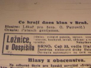zdroj: Ústav filmu a audiovizuální kultury na Filozofické fakultě, Masarykova Univerzita, denní tisk z 20.07.1929
