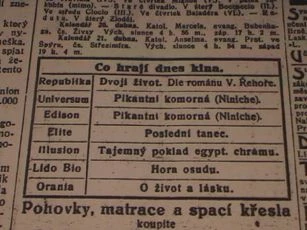 Zdroj: Projekt "Filmové Brno", Ústav filmu a audiovizuální kultury, Filozofická fakulta, Masarykova univerzita, Brno. Denní tisk z 18.04.1925. - http://www.phil.muni.cz/filmovebrno