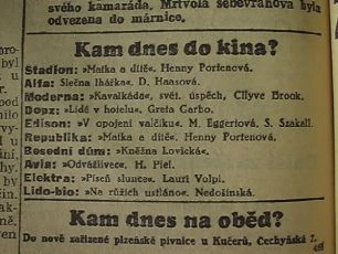 zdroj: Ústav filmu a audiovizuální kultury na Filozofické fakultě, Masarykova Univerzita, Brno, denní tisk z 19.3.1935