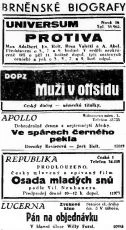 Zdroj: Projekt "Filmové Brno", Ústav filmu a audiovizuální kultury, Filozofická fakulta, Masarykova univerzita, Brno. Denní tisk z 18.09.1931. - http://www.phil.muni.cz/filmovebrno