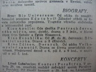 zdroj: Ústav filmu a audiovizuální kultury na Filozofické fakultě, Masarykova Univerzita, denní tisk z 28.07.1922