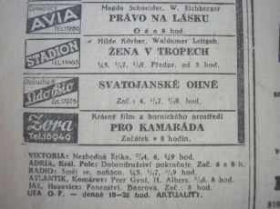 Zdroj: Projekt "Filmové Brno", Ústav filmu a audiovizuální kultury, Filozofická fakulta, Masarykova univerzita, Brno. Denní tisk z 19.08.1943. - http://www.phil.muni.cz/filmovebrno