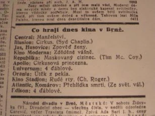 Moravské noviny, 251, ne 03.11.1929; zdroj: Ústav filmu a audiovizuální kultury na Filozofické fakultě, Masarykova Univerzita, Brno