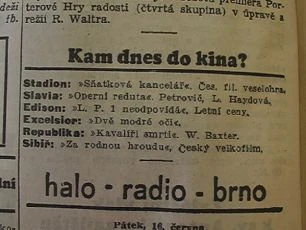 zdroj: Ústav filmu a audiovizuální kultury na Filozofické fakultě, Masarykova Univerzita, denní tisk z 16.06.1933