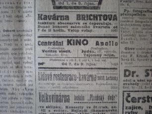 Zdroj: Ústav filmu a audiovizuální kultury na Filozofické fakultě, Masarykova Univerzita, Brno, denní tisk z roku 1919