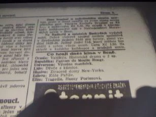 zdroj: Ústav filmu a audiovizuální kultury na Filozofické fakultě, Masarykova Univerzita, denní tisk z ledna 1926