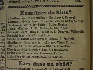zdroj: Ústav filmu a audiovizuální kultury na Filozofické fakultě, Masarykova Univerzita, Brno; denní tisk z 08.02.1935